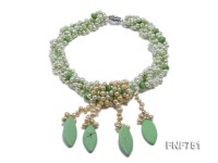 Four-strand Green Freshwater Pearl Necklace with Green Turquoise Pieces
