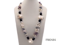 white and black freshwater pearl,seashell and black agate opera necklace