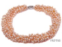 Multi-strand Light-pink Freshwater Pearl Necklace Dotted with Biwa Pearl and Button Pearl