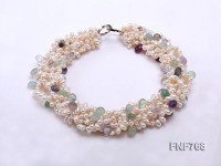 7-strand White Freshwater Pearl and Colorful Fluorite Beads Necklace
