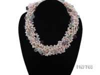 7-strand White Freshwater Pearl and Colorful Fluorite Beads Necklace