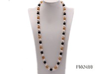 12mm natural white baroque freshwater pearl with carved black agate opera necklace