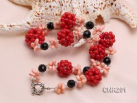 5mm Round Red and Pink Coral Necklace