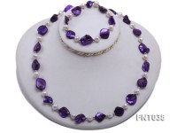 White Freshwater Pearl & Purple Seashell Pieces Necklace and Bracelet Set