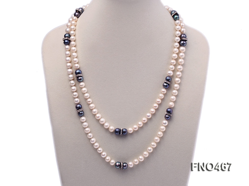8-9mm white and black round freshwater pearl necklace