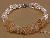 3 strands white freshwater pearl and citrine gravely necklace
