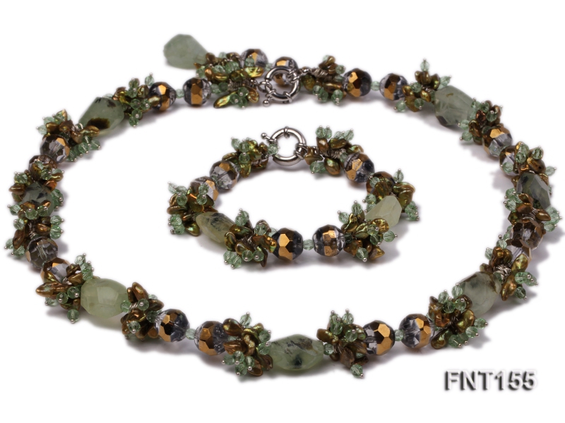 Irregular Freshwater Pearl, Crystal Beads and Rose Quartz Necklace and Bracelet Set