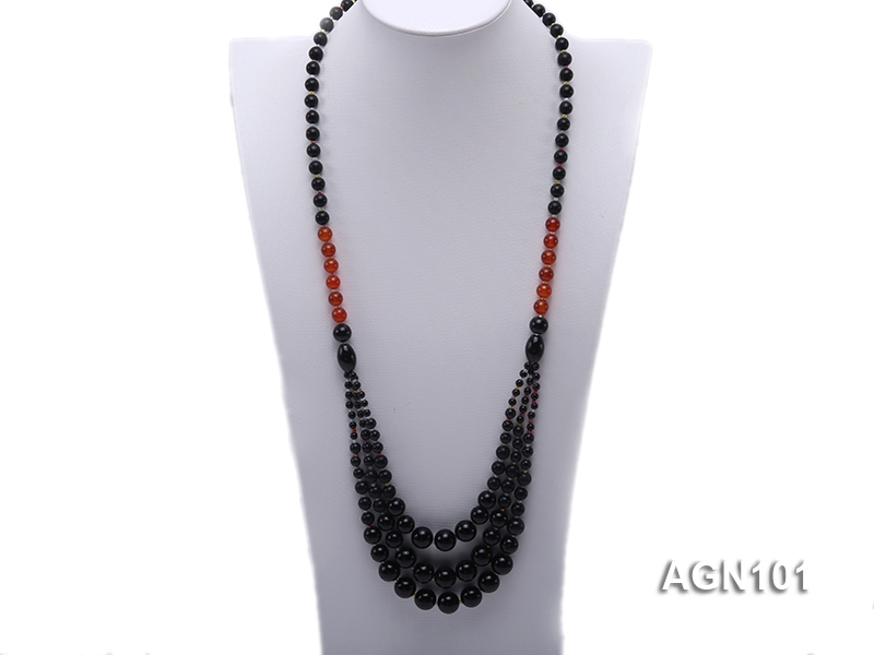 7-8mm black and red round agate necklace