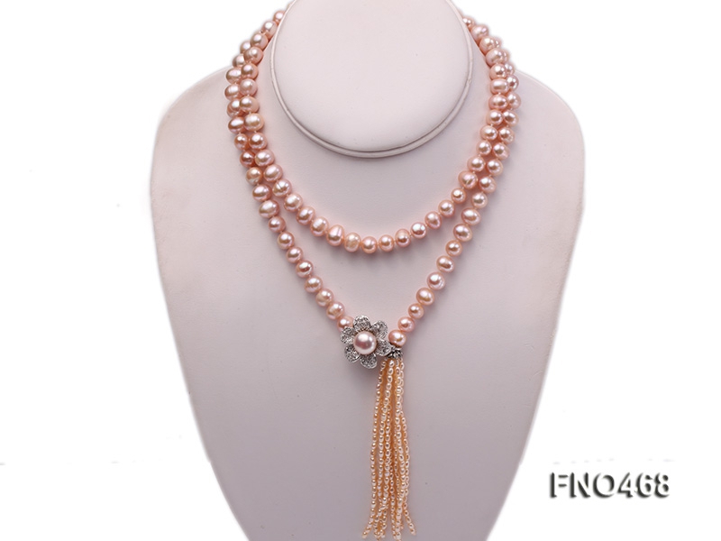 9-10mm natural pink round freshwater pearl necklace