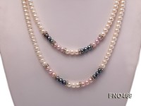 6-7mm white,black and lavender flat freshwater pearl opera necklace