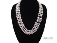 3 strand white round freshwater pearl necklace with pearl clasp