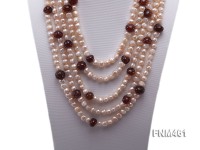 5 strand pink freshwater pearl and red agate necklace with sterling sliver clasp