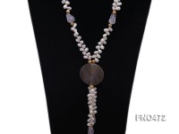 5*7mm natural white freshwater pearl with carved agate opera necklace