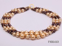 Three-Strand Black Freshwater Pearl and Golden Seashell Pearl Necklace
