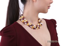 3 strand white,dark red and orange baroque freshwater peark necklace