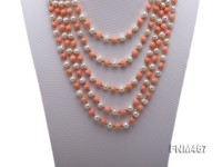 5 strand pink coral and white freshwater pearl necklace