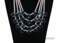 4 strand white freshwater and manmade aquamarine necklace