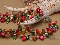 Two-strand 6x17mm Multi-color Tooth-shaped Freshwater Pearl Necklace with a Shell Pendant