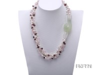 Three-strand White Freshwater Pearl Necklace with Amethyst Beads and Rock Crystal Beads