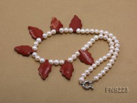 natural 7-8mm white round freshwater pearl with gold sand stone necklace