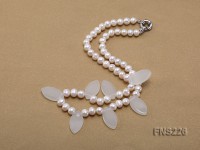natural 7-8mm white round freshwater pearl with white agate single strand necklace