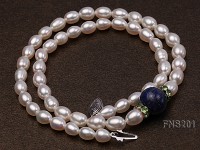 natural 7-8mm white rice freshwater pearl with lapis lazuli single strand necklace