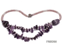 natural 5-6mm lavender flat freshwater pearl with amethyst chips single necklace