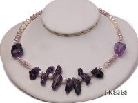 natural 5-6mm lavender flat freshwater pearl with amethyst single necklace