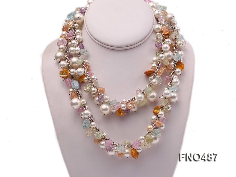 8-12mm white seashell with multicolor crystal opera necklace