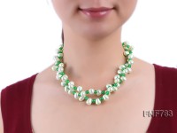 Two-strand 9x13mm Cultured Freshwater Pearl and 6mm Malaysian Jade Bead Necklace