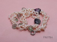 Three-Strand White Freshwater Pearl and Amethyst Beads Necklace