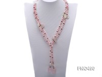 6-7mm light pink flat freshwater pearl with rose quartz necklace