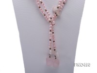 6-7mm light pink flat freshwater pearl with rose quartz necklace