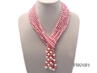 6-7mm flat freshwater pearl with pink coral opera necklace