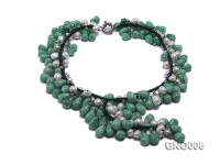 10x14mm Drip-Shaped Korean Jade and 8-9mm White Pearl Necklace