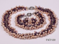Pink Freshwater Pearl and Amethyst Chips Necklace, Bracelet and Earrings Set