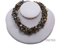 Six-strand Dark-green Freshwater Pearl Necklace with a Seashell Clasp