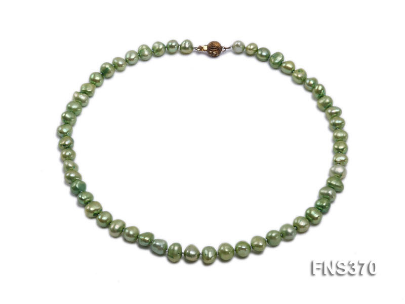 natural 7-8mm green flat shaped freshwater pearl single strand necklace