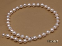 10-11mm natural white flat freshwater pearl with white crystal necklace