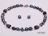 Black Baroque Freshwater Pearl & Crystal Beads Necklace and Earrings Set