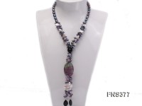 black rice freshwater pearl with rose quartz coin pearl agate and fluorite necklace