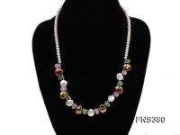 5-6mm natural white freshwater pearl with coin pearl and drop crystal necklace