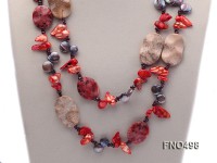 grey coin freshwater pearl with garnet and red gemstone opera necklace