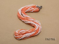 Multi-strand Pink Coral Beads and White Rice-shaped Freshwater Pearl Necklace