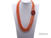 8mm Round Orange Coral Three-Strand Necklace with Sterling Silver Coral Clasp