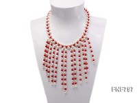 5-6mm White Freshwater Pearl and 5.5mm Red Coral Beads Necklace