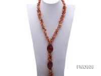 5.5*8mm orange keshi freshwater pearl with carved red agate opera necklace