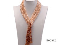 5*7mm natural pink flat freshwater pearl with agate chips opera necklace