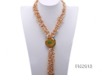 4*10.5mm gamboge keshi pearl with crystal and green agate necklace