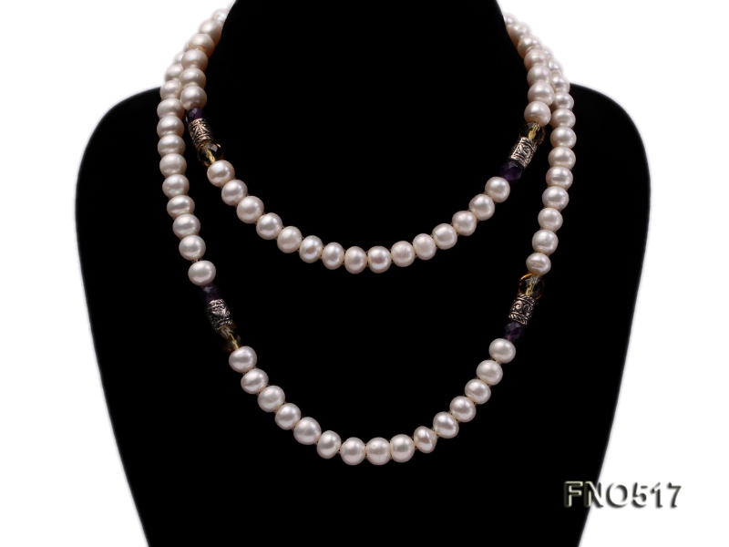 9mm natural white flat freshwater pearl with crystal necklace